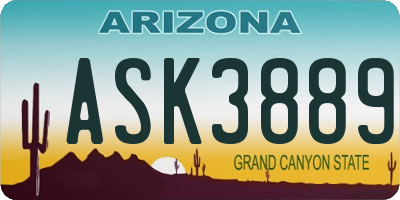 AZ license plate ASK3889