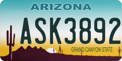 AZ license plate ASK3892