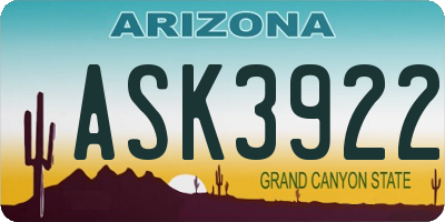 AZ license plate ASK3922