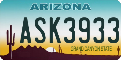 AZ license plate ASK3933