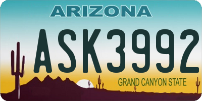 AZ license plate ASK3992
