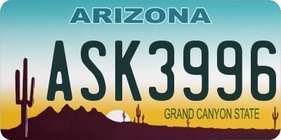 AZ license plate ASK3996