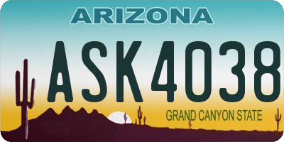 AZ license plate ASK4038