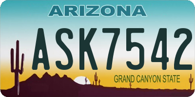 AZ license plate ASK7542