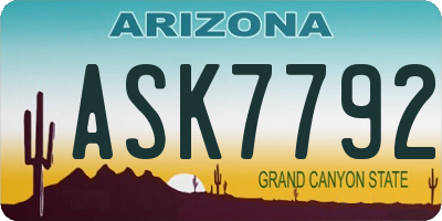 AZ license plate ASK7792