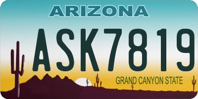 AZ license plate ASK7819