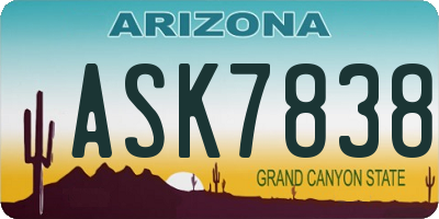 AZ license plate ASK7838