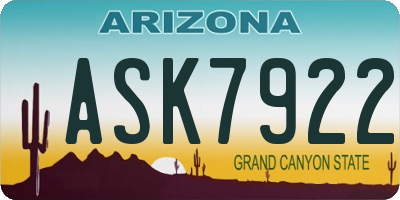 AZ license plate ASK7922