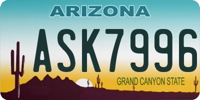 AZ license plate ASK7996