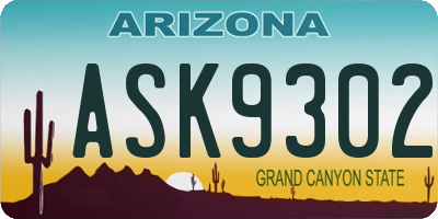 AZ license plate ASK9302