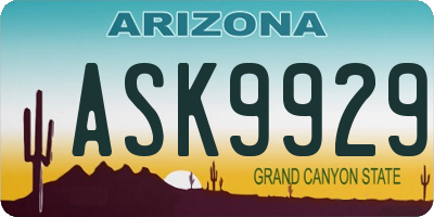 AZ license plate ASK9929