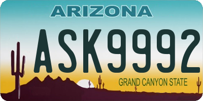 AZ license plate ASK9992
