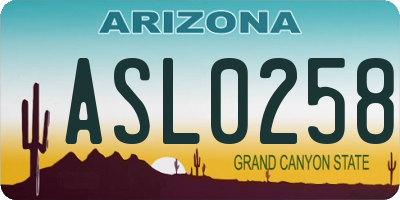 AZ license plate ASL0258
