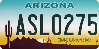 AZ license plate ASL0275