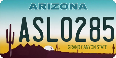 AZ license plate ASL0285