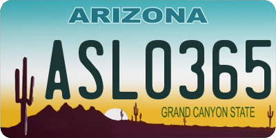 AZ license plate ASL0365