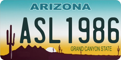 AZ license plate ASL1986