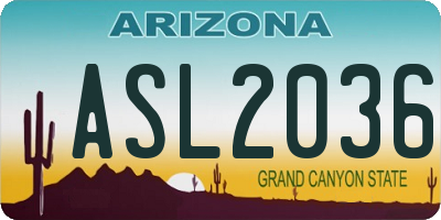 AZ license plate ASL2036