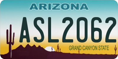 AZ license plate ASL2062