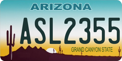 AZ license plate ASL2355