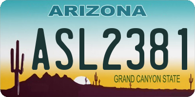 AZ license plate ASL2381