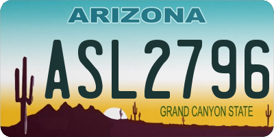 AZ license plate ASL2796