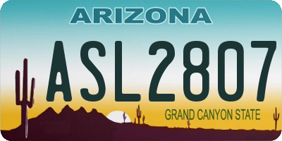 AZ license plate ASL2807