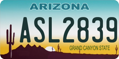 AZ license plate ASL2839