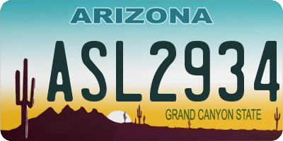 AZ license plate ASL2934