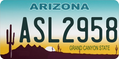 AZ license plate ASL2958