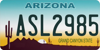 AZ license plate ASL2985