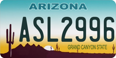 AZ license plate ASL2996