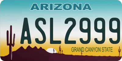 AZ license plate ASL2999