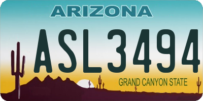 AZ license plate ASL3494