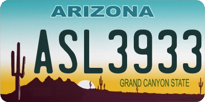 AZ license plate ASL3933