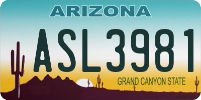 AZ license plate ASL3981