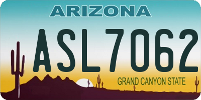 AZ license plate ASL7062