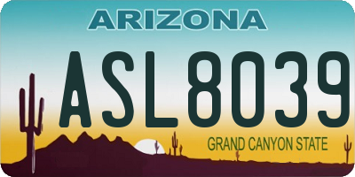AZ license plate ASL8039