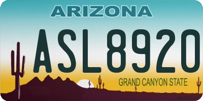AZ license plate ASL8920