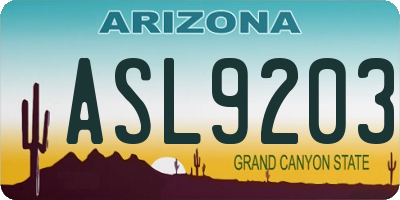 AZ license plate ASL9203
