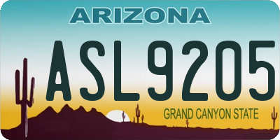 AZ license plate ASL9205