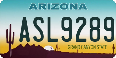 AZ license plate ASL9289