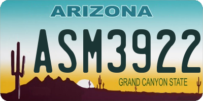AZ license plate ASM3922