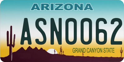 AZ license plate ASN0062