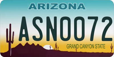 AZ license plate ASN0072