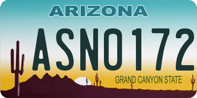 AZ license plate ASN0172