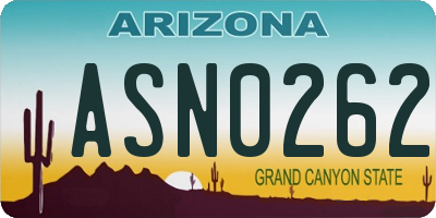 AZ license plate ASN0262
