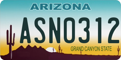 AZ license plate ASN0312
