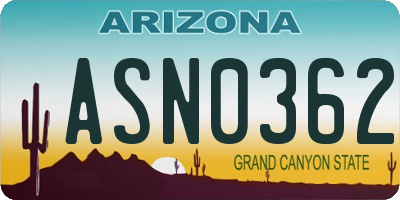 AZ license plate ASN0362