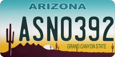 AZ license plate ASN0392